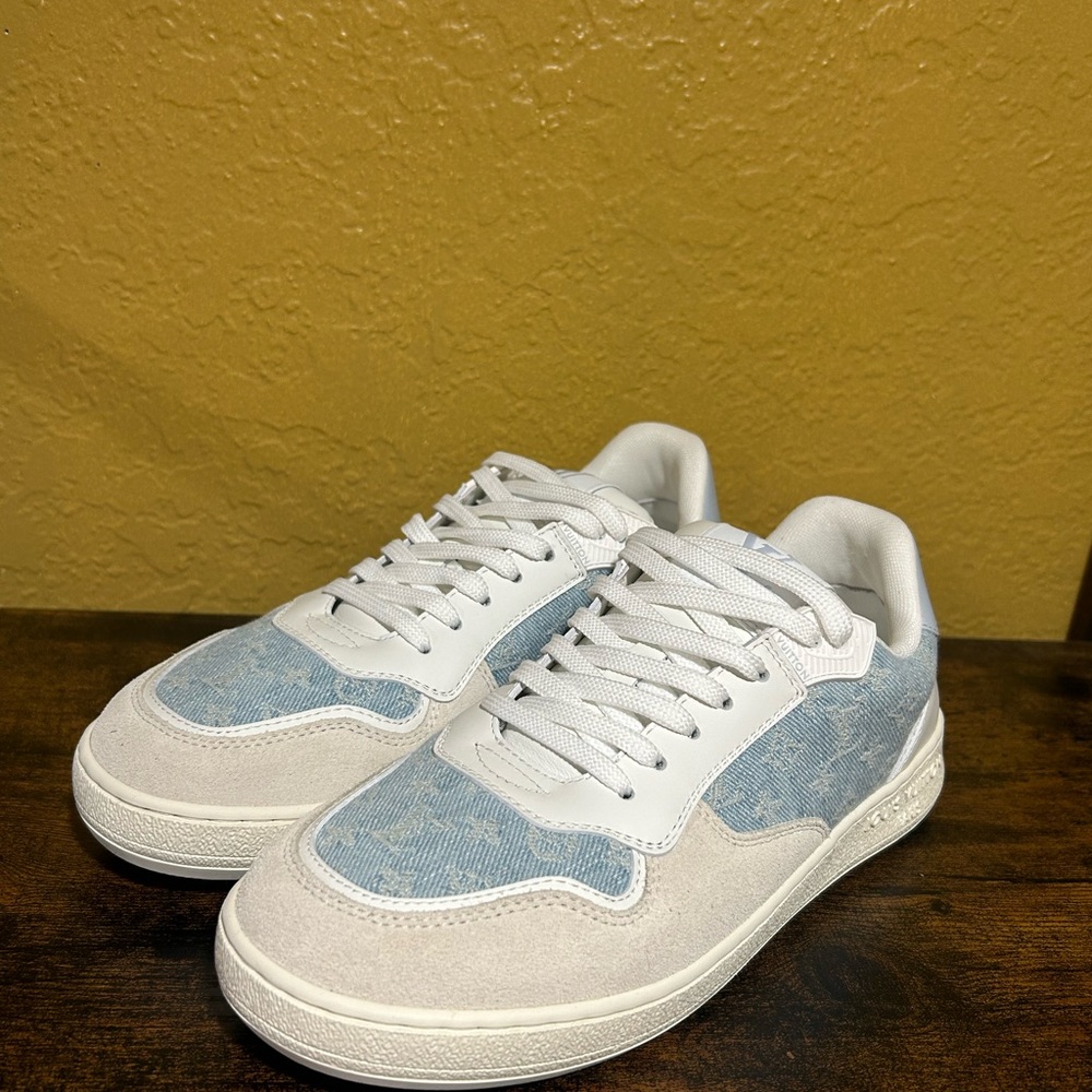 White and Blue Retro-Inspired Sneakers